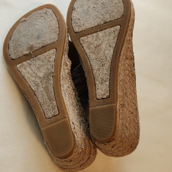 White Mountain Beachball Brown & Black Sparkle Wedge Sandals Size 7.5 - Picture 4 of 6